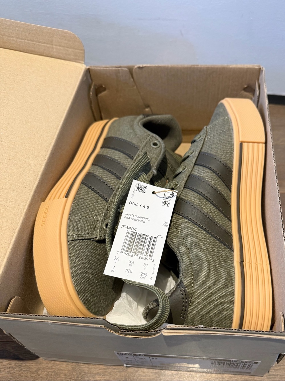adidas Men's Daily 4.0 Olive Green Canvas Sneakers with Gum Sole